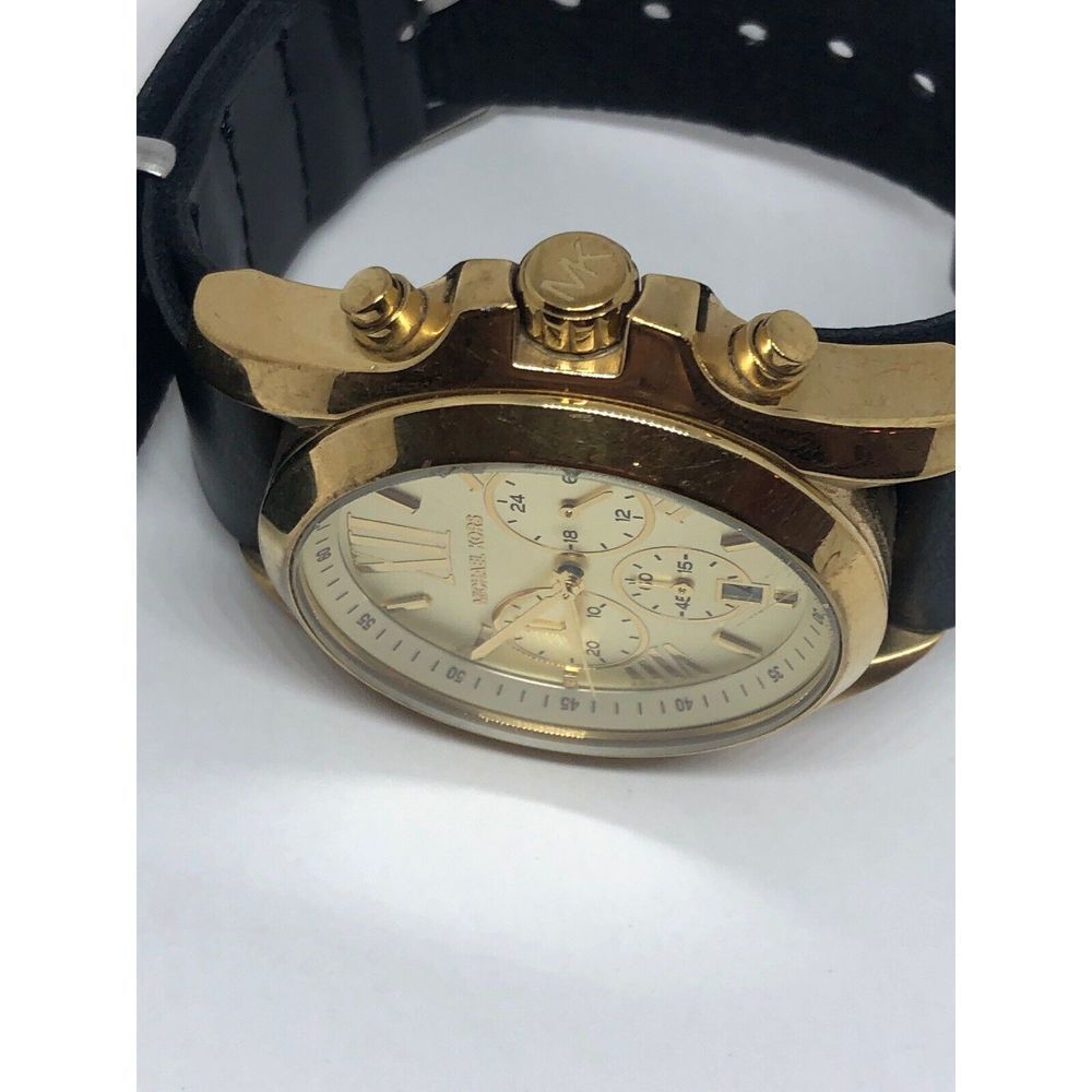 Michael Kors MK5605 Unisex Black Leather Analog Gold Dial Quartz Watch HO116 - Picture 6 of 9